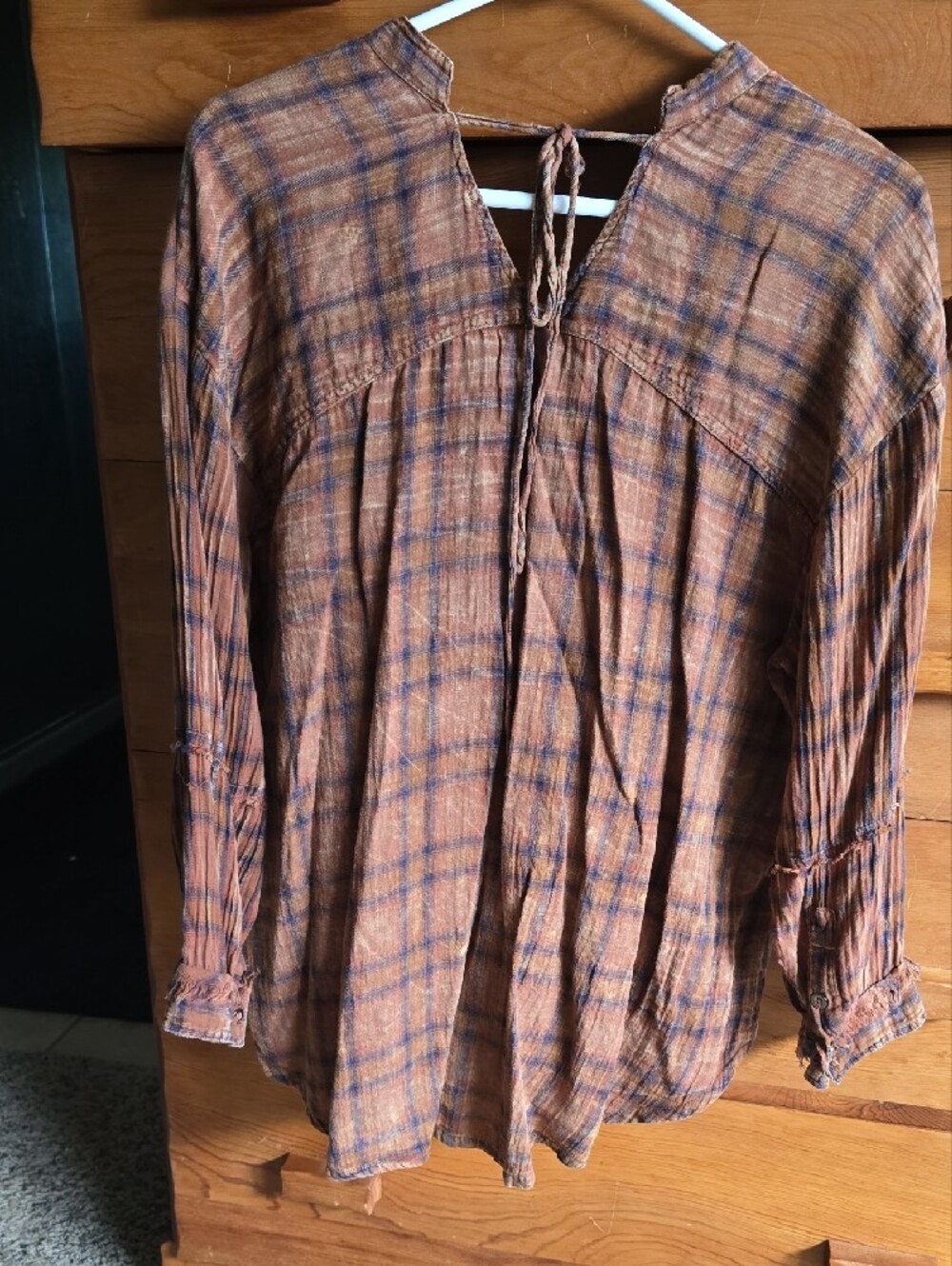 We The Free Rust Brown Plaid Button-Front Tunic - Picture 5 of 10
